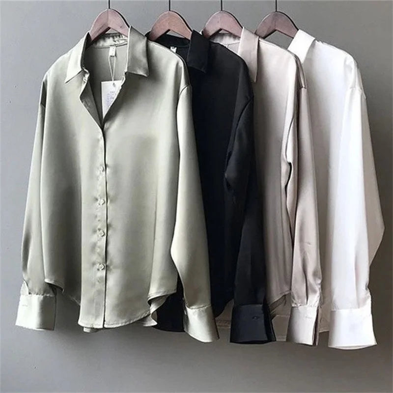LuxeSpring Satin Button-Up Blouse