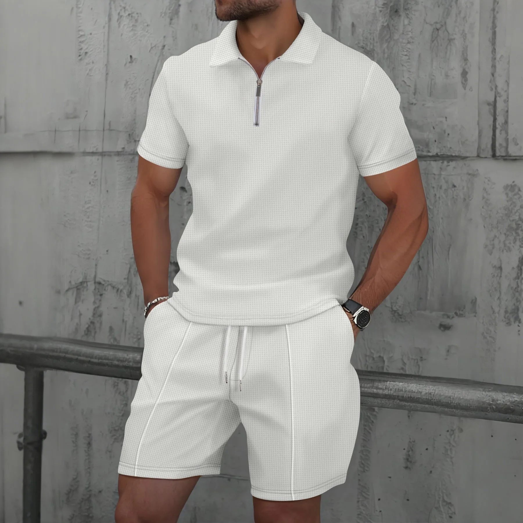 Aurelio™ Waffle Knit Set – Premium Polo & Tailored Shorts in Timeless Summer Colors