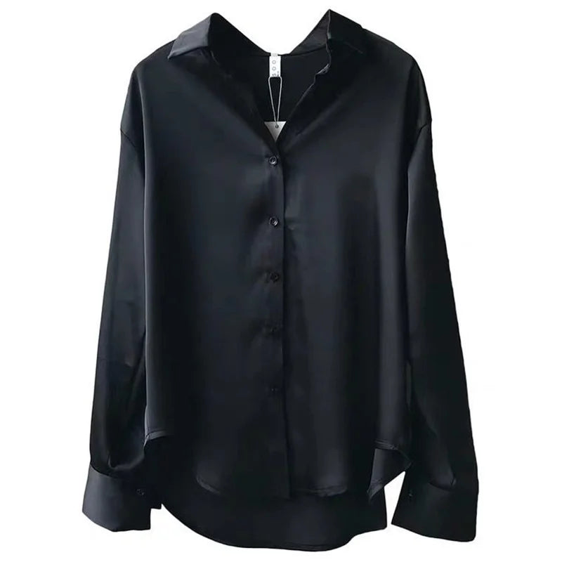 LuxeSpring Satin Button-Up Blouse